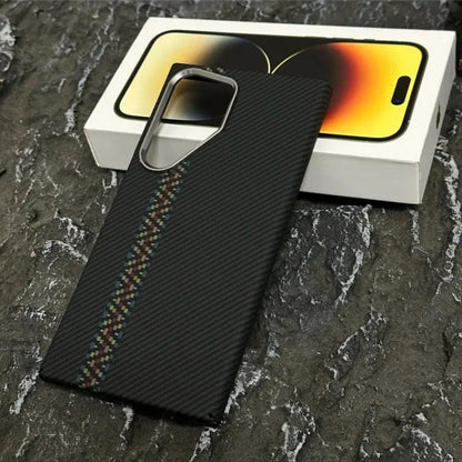 2025 Newest Retro Style Kevlar Carbon Fibre MagSafe Case for Samsung Galaxy S25 Ultra Original Magnetic Alloy Lens Protect Cover