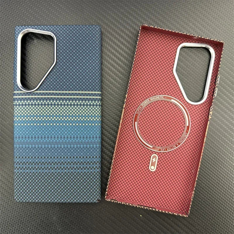 2025 Newest Retro Style Kevlar Carbon Fibre MagSafe Case for Samsung Galaxy S25 Ultra Original Magnetic Alloy Lens Protect Cover