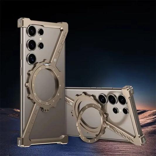 Z-Shaped Metal MagSafe Case with Rotating Stand for Samsung S25