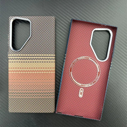 2025 Newest Retro Style Kevlar Carbon Fibre MagSafe Case for Samsung Galaxy S25 Ultra Original Magnetic Alloy Lens Protect Cover