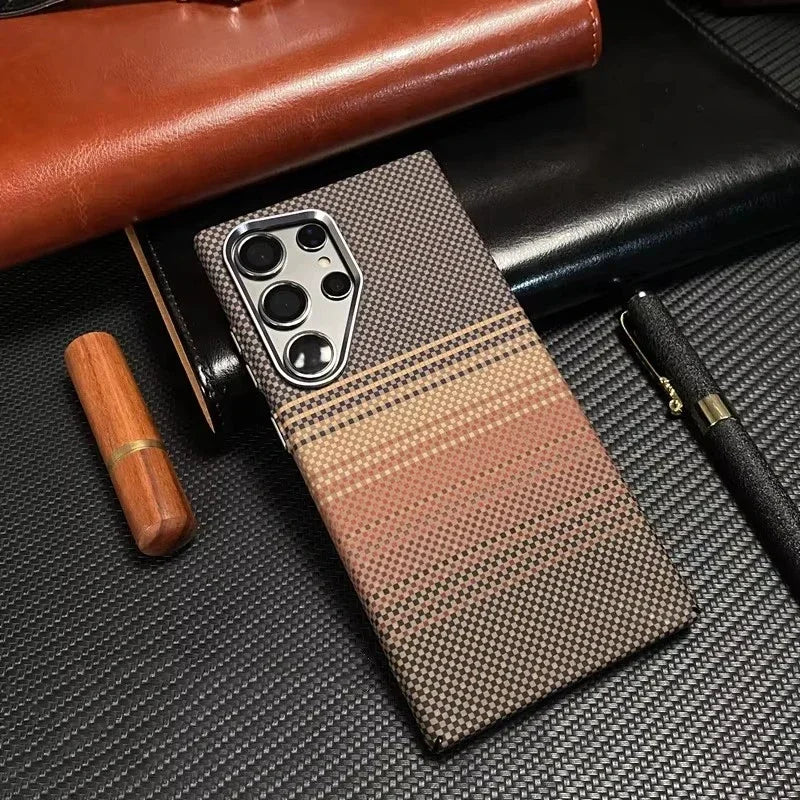 2025 Newest Retro Style Kevlar Carbon Fibre MagSafe Case for Samsung Galaxy S25 Ultra Original Magnetic Alloy Lens Protect Cover