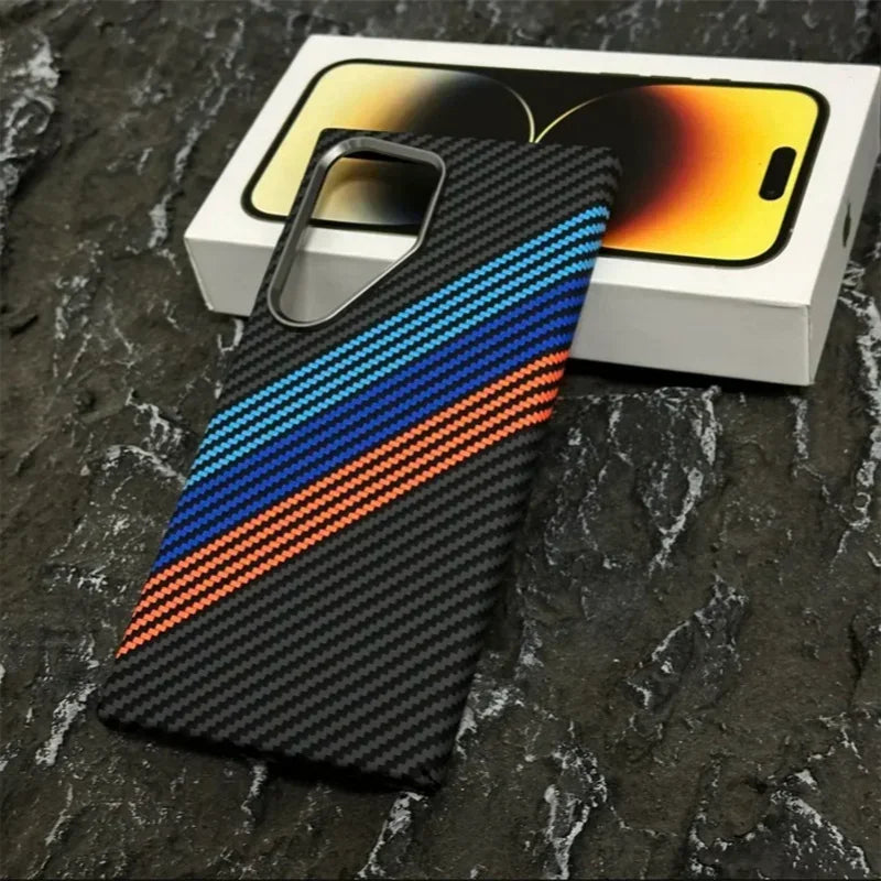 2025 Newest Retro Style Kevlar Carbon Fibre MagSafe Case for Samsung Galaxy S25 Ultra Original Magnetic Alloy Lens Protect Cover